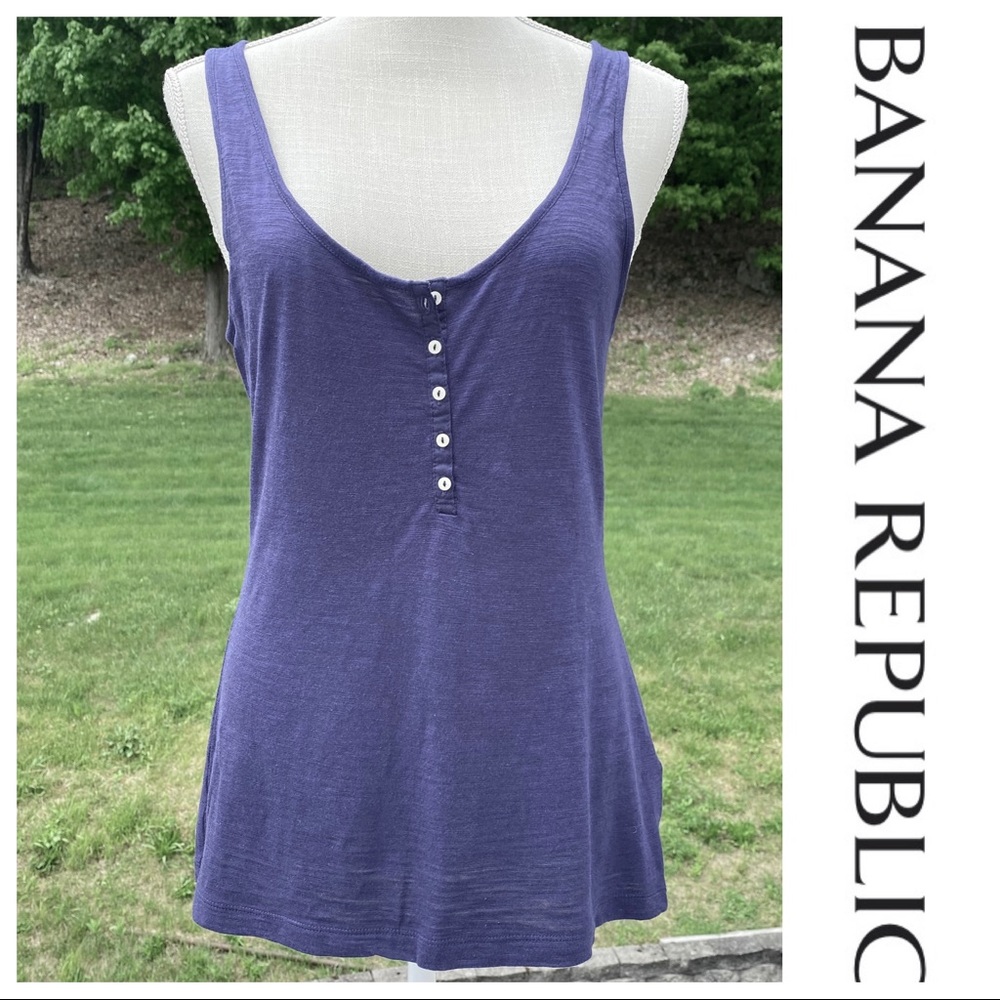 Banana Republic Scoopneck Slub Henley Tank, Twighlight Navy, Small